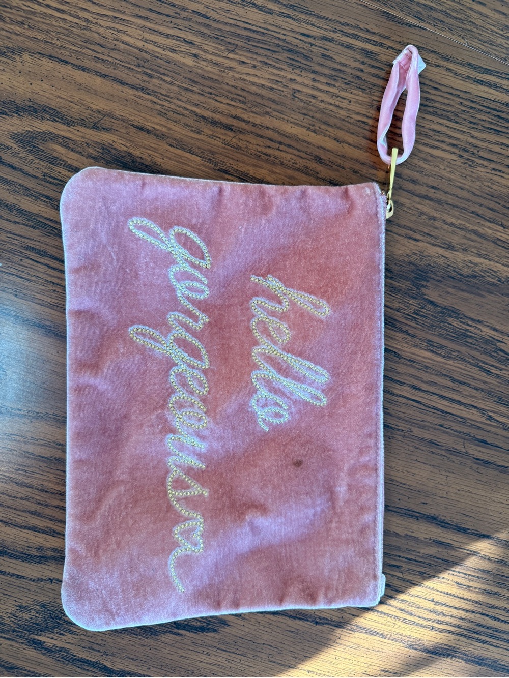 Hello Gorgeous Pink Velvet Wristlet Pouch